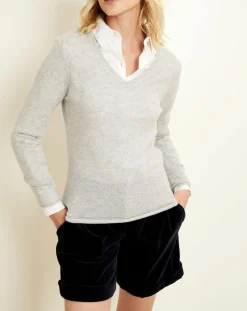 Uverny Pulls|Pull 100% Cachemire col V Memphis gris duvet