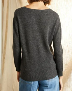 Miss Cashmere Pulls|Pull 100% Cachemire col V profond gris chiné foncé