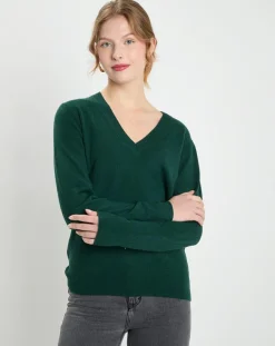 Galeries Lafayette Pulls|Pull 100% Cachemire Col V Zocon vert sapin