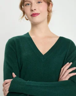 Galeries Lafayette Pulls|Pull 100% Cachemire Col V Zocon vert sapin