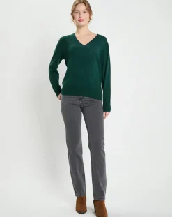 Galeries Lafayette Pulls|Pull 100% Cachemire Col V Zocon vert sapin