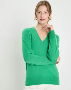 Galeries Lafayette Pulls|Pull 100% Cachemire Col V Zocon vert emeraude