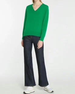 Galeries Lafayette Pulls|Pull 100% Cachemire Col V Zocon vert emeraude