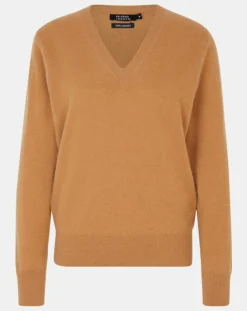 Galeries Lafayette Pulls|Pull 100% Cachemire Col V Zocon camel