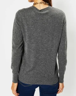 Galeries Lafayette Pulls|Pull 100% Cachemire Fabri col rond gris foncé