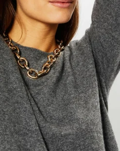 Galeries Lafayette Pulls|Pull 100% Cachemire Fabri col rond gris foncé