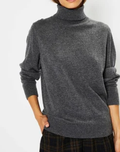 Galeries Lafayette Pulls|Pull 100% Cachemire Fobra col roulé gris moyen