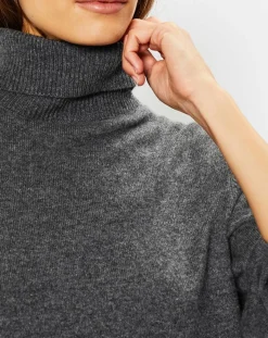 Galeries Lafayette Pulls|Pull 100% Cachemire Fobra col roulé gris moyen