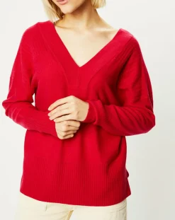 Galeries Lafayette Pulls|Pull 100% Cachemire Frani col V rose foncé