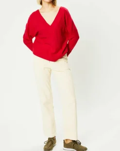 Galeries Lafayette Pulls|Pull 100% Cachemire Frani col V rose foncé