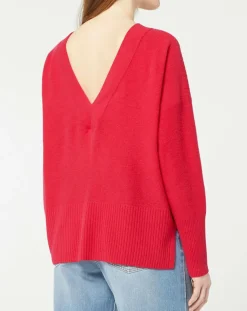 Galeries Lafayette Pulls|Pull 100% Cachemire Frani col V rose foncé