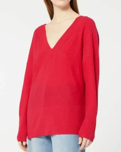 Galeries Lafayette Pulls|Pull 100% Cachemire Frani col V rose foncé