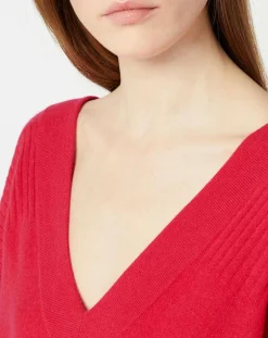 Galeries Lafayette Pulls|Pull 100% Cachemire Frani col V rose foncé