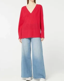 Galeries Lafayette Pulls|Pull 100% Cachemire Frani col V rose foncé