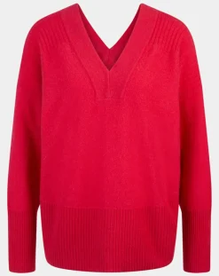 Galeries Lafayette Pulls|Pull 100% Cachemire Frani col V rose foncé
