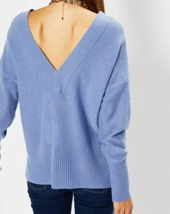 Galeries Lafayette Pulls|Pull 100% Cachemire Frani col V bleu lavande