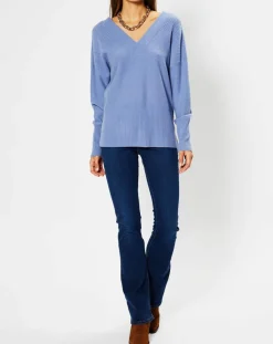 Galeries Lafayette Pulls|Pull 100% Cachemire Frani col V bleu lavande