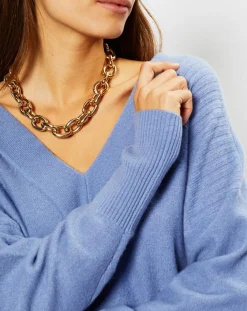 Galeries Lafayette Pulls|Pull 100% Cachemire Frani col V bleu lavande