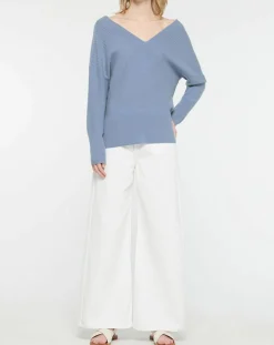 Galeries Lafayette Pulls|Pull 100% Cachemire Frani col V bleu lavande