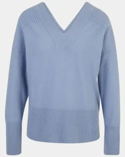 Galeries Lafayette Pulls|Pull 100% Cachemire Frani col V bleu lavande