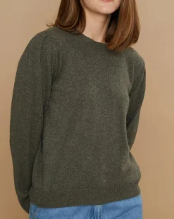Cashmere Tribu Pulls|Pull 100% Cachemire Ines col rond tressé kaki grisé