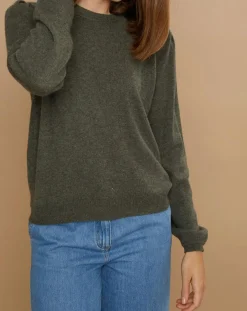 Cashmere Tribu Pulls|Pull 100% Cachemire Ines col rond tressé kaki grisé