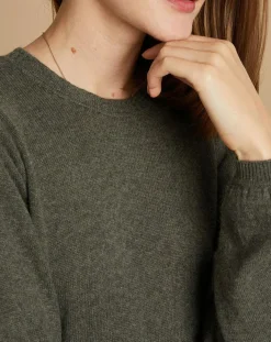 Cashmere Tribu Pulls|Pull 100% Cachemire Ines col rond tressé kaki grisé