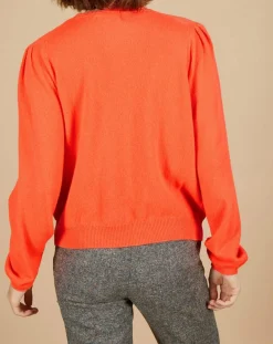 Cashmere Tribu Pulls|Pull 100% Cachemire Ines col rond tressé corail fluo