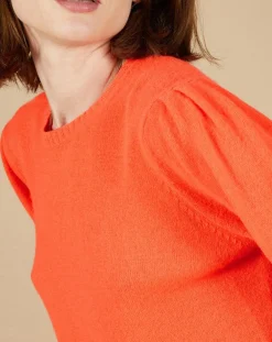 Cashmere Tribu Pulls|Pull 100% Cachemire Ines col rond tressé corail fluo