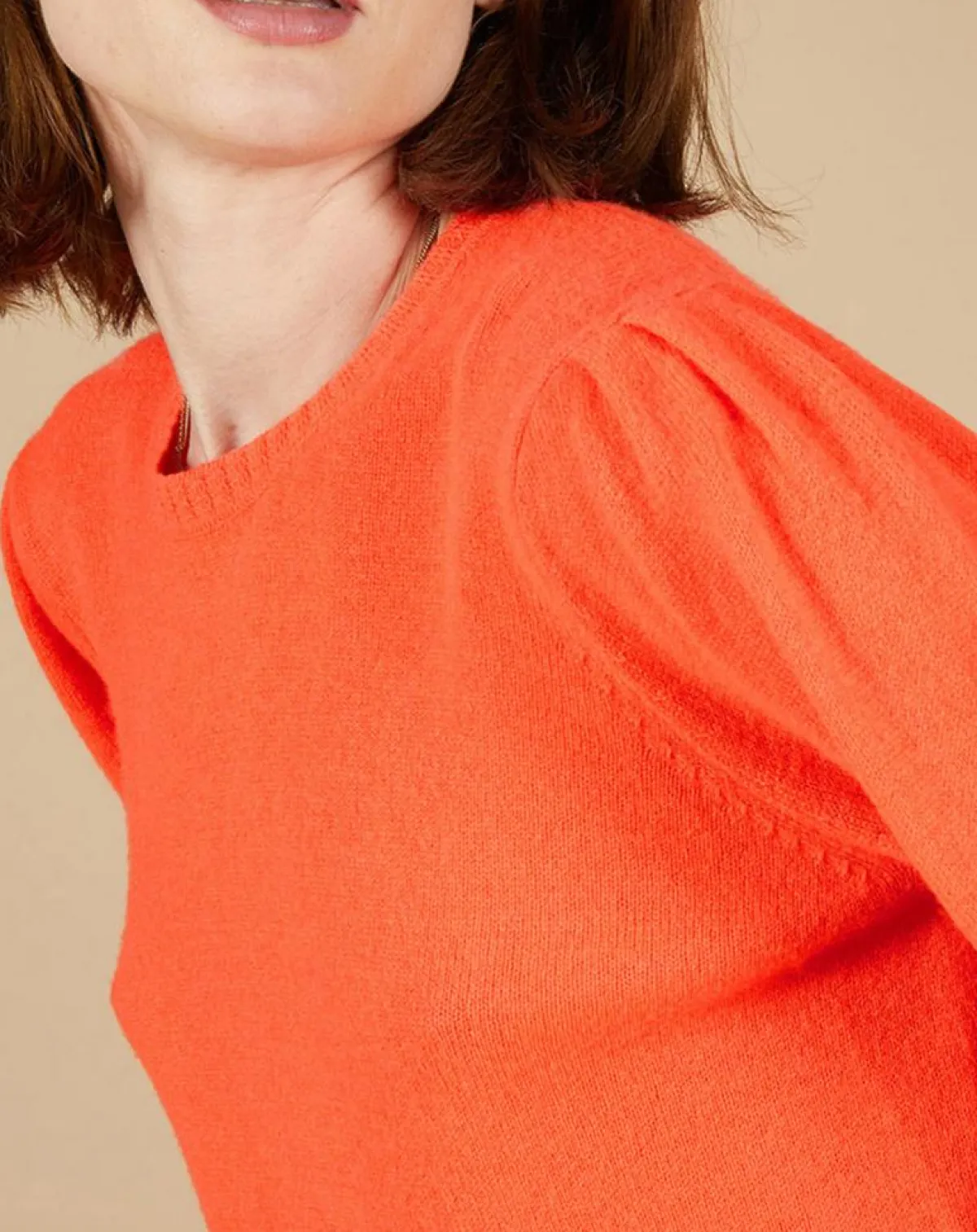 Cashmere Tribu Pulls|Pull 100% Cachemire Ines col rond tressé corail fluo