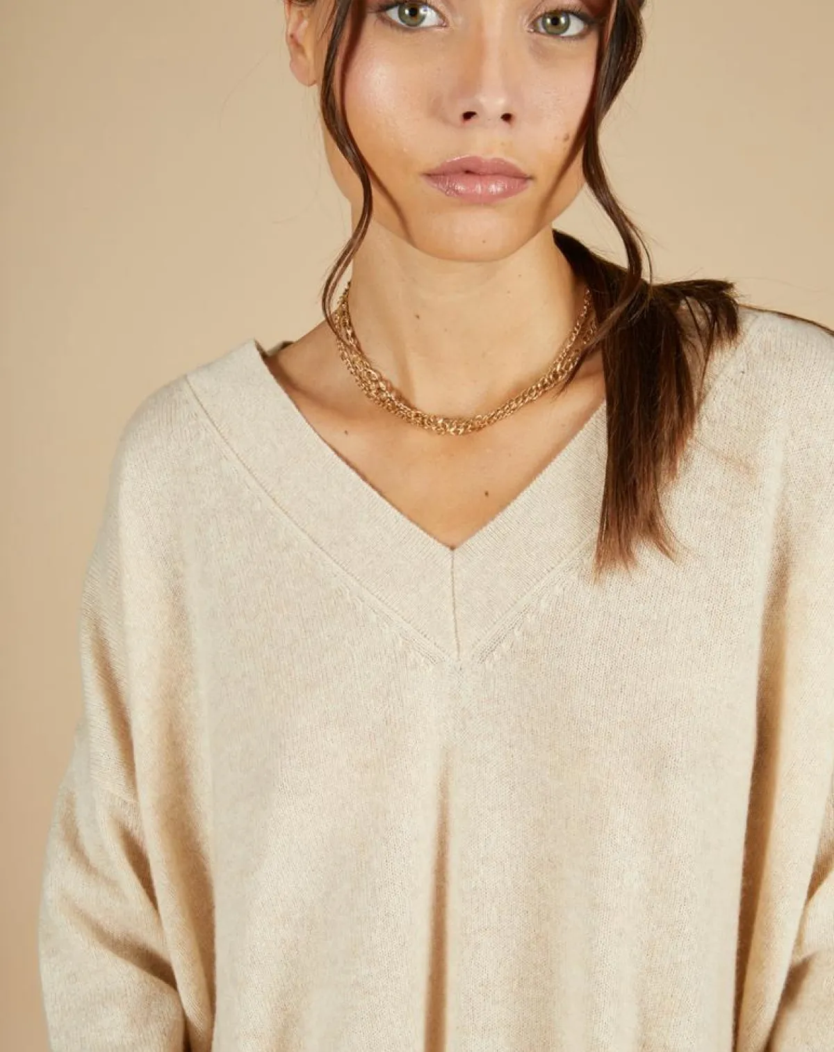 Cashmere Tribu Pulls|Pull 100% Cachemire Iris Col V profond oversize blé