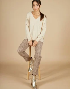 Cashmere Tribu Pulls|Pull 100% Cachemire Iris Col V profond oversize blé