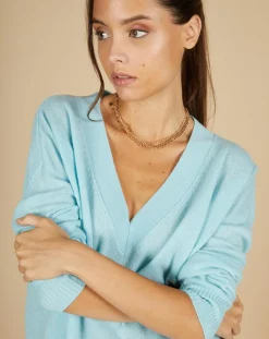 Cashmere Tribu Pulls|Pull 100% Cachemire Iris Col V profond oversize océan