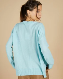 Cashmere Tribu Pulls|Pull 100% Cachemire Iris Col V profond oversize océan