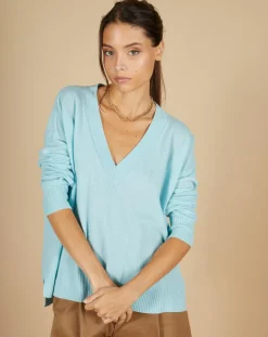 Cashmere Tribu Pulls|Pull 100% Cachemire Iris Col V profond oversize océan