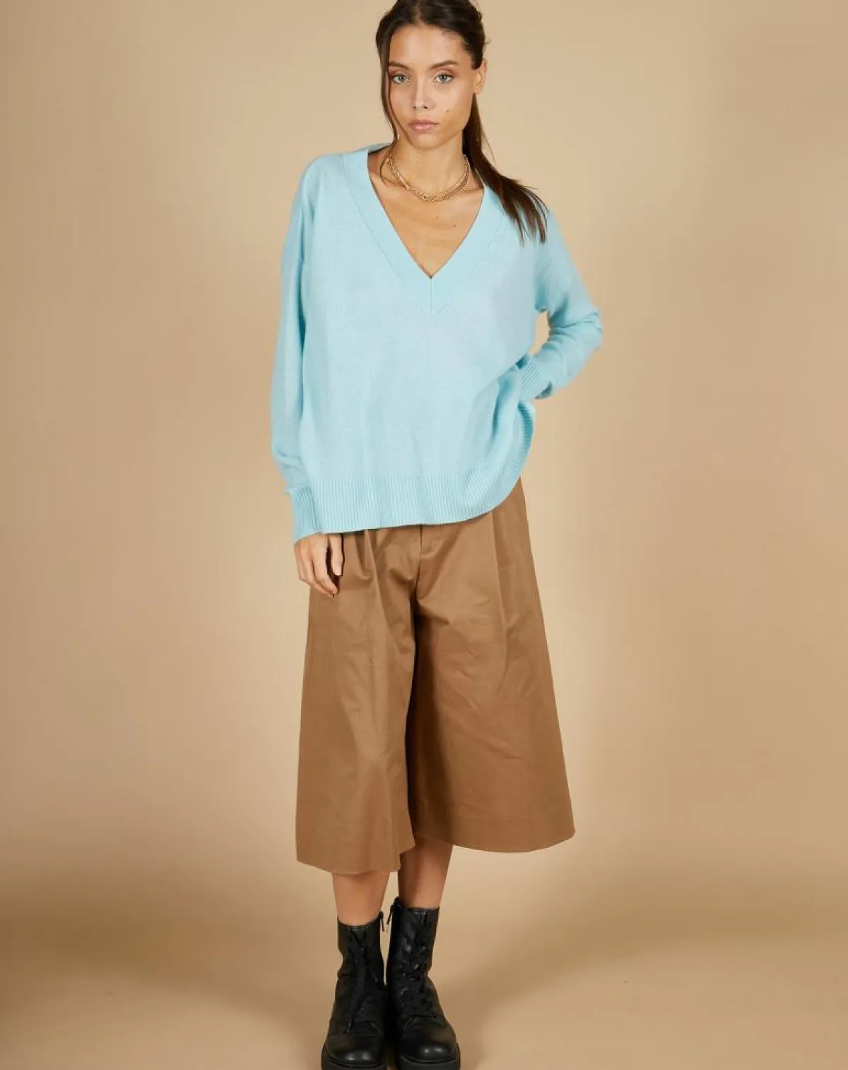 Cashmere Tribu Pulls|Pull 100% Cachemire Iris Col V profond oversize océan