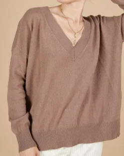 Cashmere Tribu Pulls|Pull 100% Cachemire Iris Col V profond oversize taupe