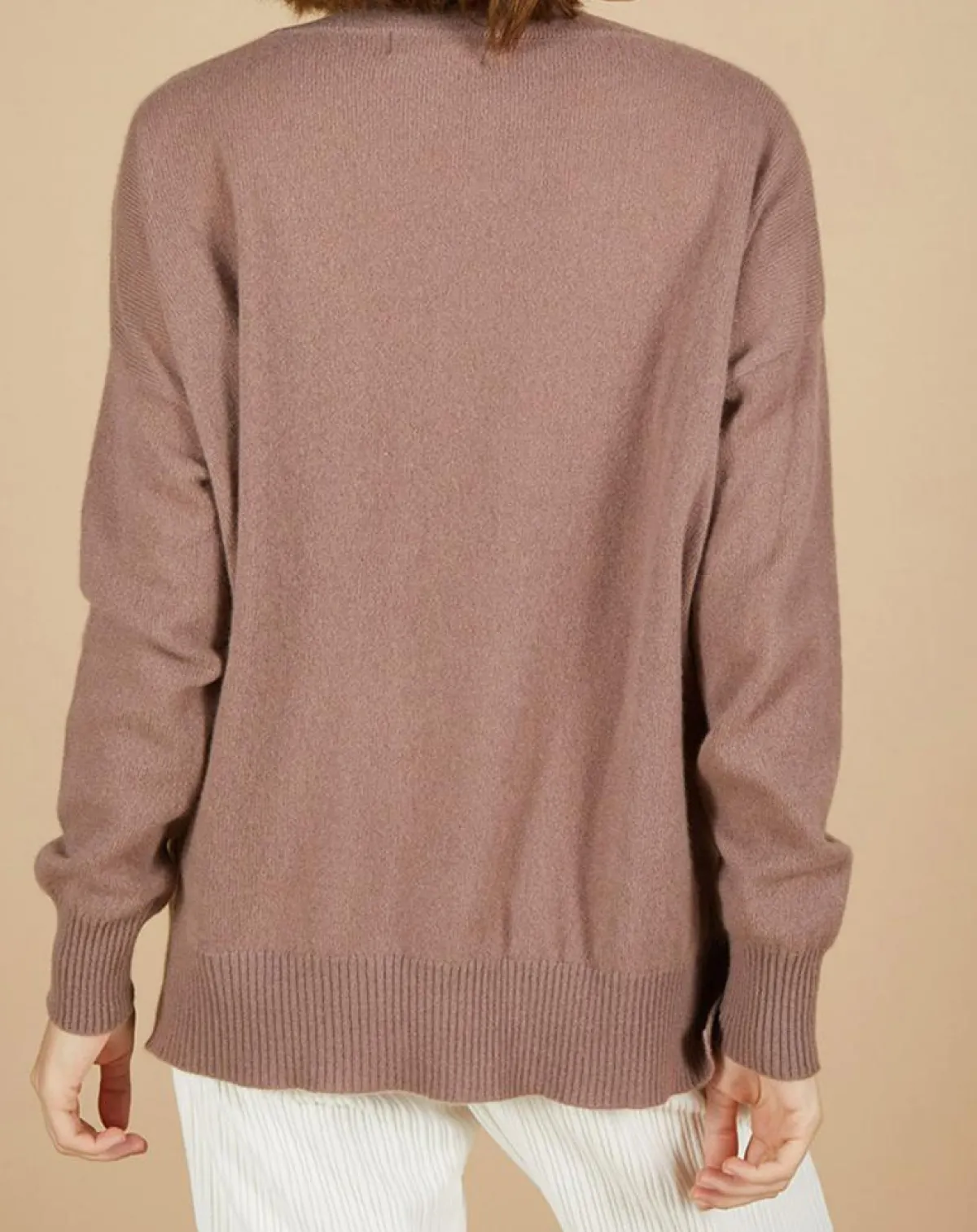 Cashmere Tribu Pulls|Pull 100% Cachemire Iris Col V profond oversize taupe