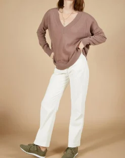 Cashmere Tribu Pulls|Pull 100% Cachemire Iris Col V profond oversize taupe