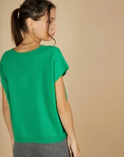 Cashmere Tribu Pulls|Pull 100% Cachemire Laurène manches courtes émeraude