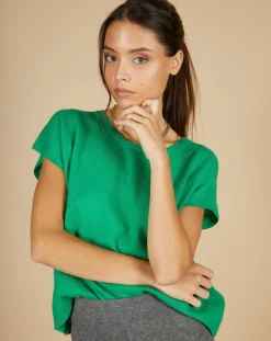 Cashmere Tribu Pulls|Pull 100% Cachemire Laurène manches courtes émeraude