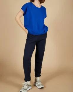 Cashmere Tribu Pulls|Pull 100% Cachemire Laurène manches courtes bleu électrique