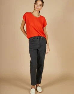 Cashmere Tribu Pulls|Pull 100% Cachemire Laurène manches courtes orange