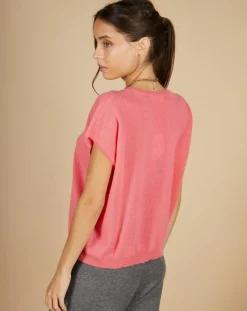Cashmere Tribu Pulls|Pull 100% Cachemire Laurène manches courtes rose