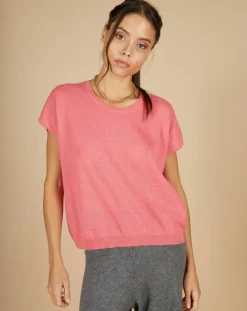 Cashmere Tribu Pulls|Pull 100% Cachemire Laurène manches courtes rose