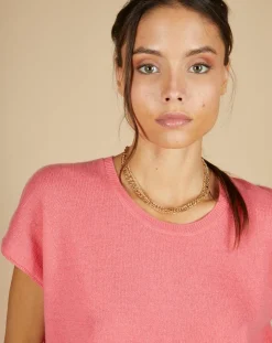 Cashmere Tribu Pulls|Pull 100% Cachemire Laurène manches courtes rose