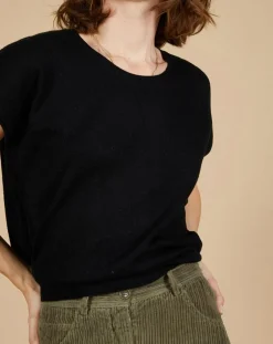 Cashmere Tribu Pulls|Pull 100% Cachemire Laurène manches courtes noir