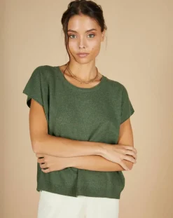 Cashmere Tribu Pulls|Pull 100% Cachemire Laurène manches courtes kaki