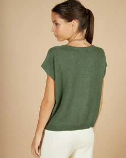 Cashmere Tribu Pulls|Pull 100% Cachemire Laurène manches courtes kaki