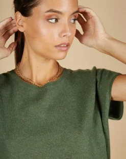 Cashmere Tribu Pulls|Pull 100% Cachemire Laurène manches courtes kaki